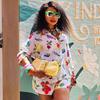 European and American casual women's clothing suit, new long-sleeved lapel printed shirt and shorts, African large-size foreign style suit.