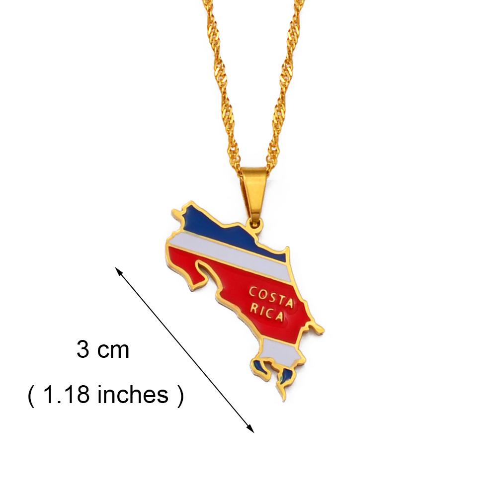 Costa Rica Flag Charm Necklace La Republica De Costa Rica Map Pendant with Thin Stainless Steel and Silver Chain #208721