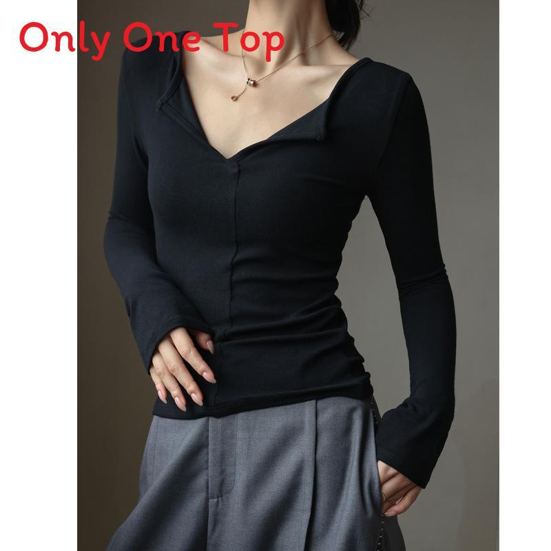 Minimalist Modale V Neck T Shirt For Women With Snake Bone Pattern For Autumn Winter Casual Wear