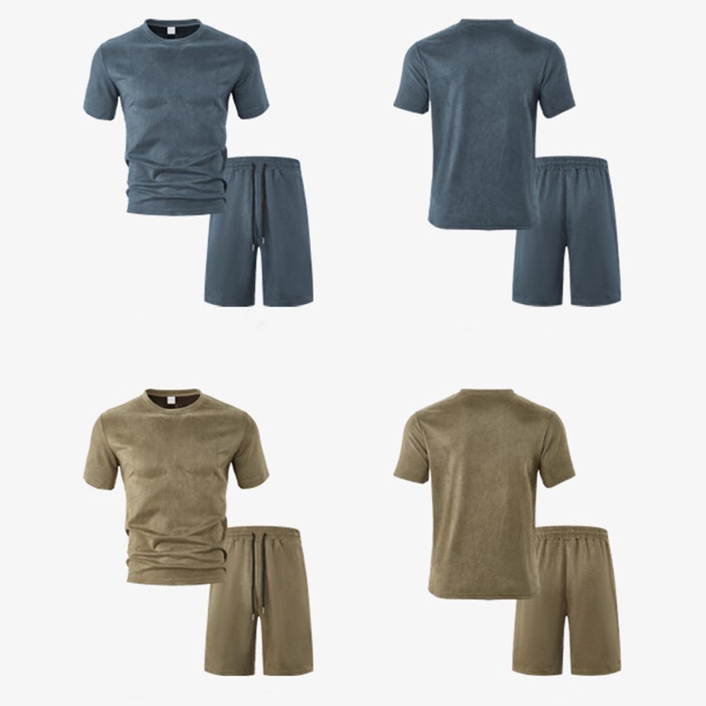 Мужской однотонный повседневный комплект из двух предметов с круглым вырезом и короткими рукавами