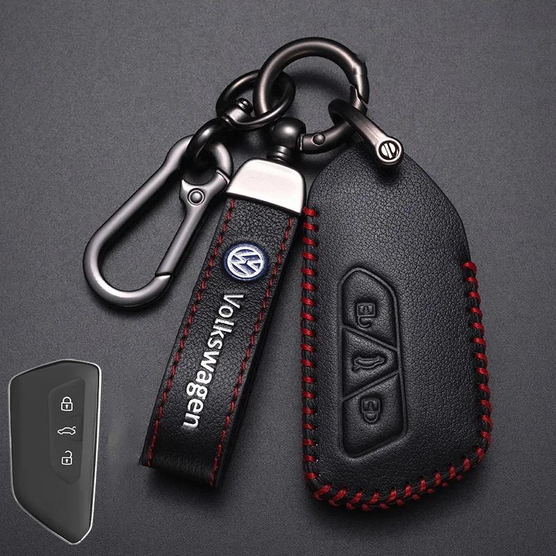 Valve Stems Caps For VOLKSWAGEN VW Leather Car Remote Key Case Cover Protection Holder Shell Fob For VW Volkswagen Golf 7 MK7 Ti PY2