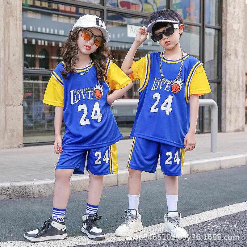 Wholesale of children's basketball clothes for boys and girls Printed kindergarten primary school students No. 24 jersey Light board performance