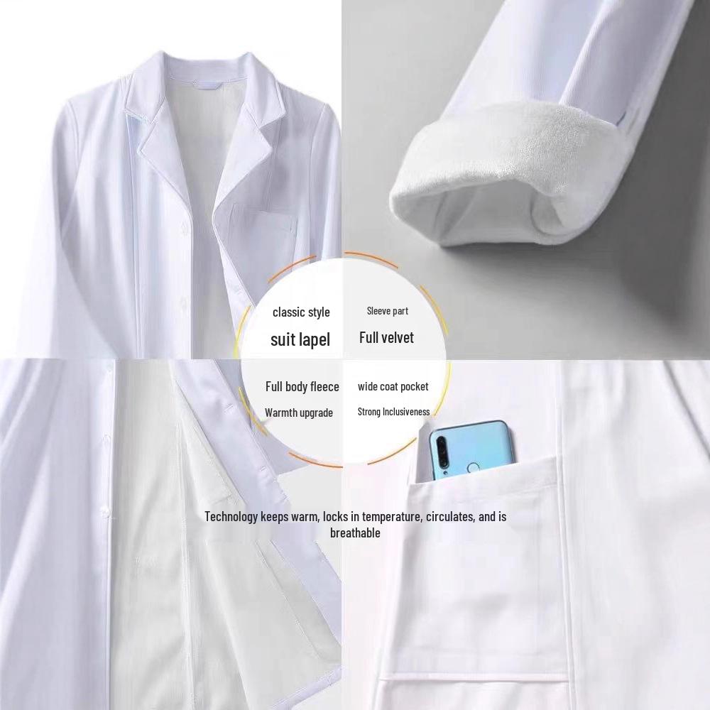 Зимний лабораторный халат на флисовой подкладке: Плотная, с длинным рукавом, унисекс медицинская рабочая одежда для врачей и медсестер