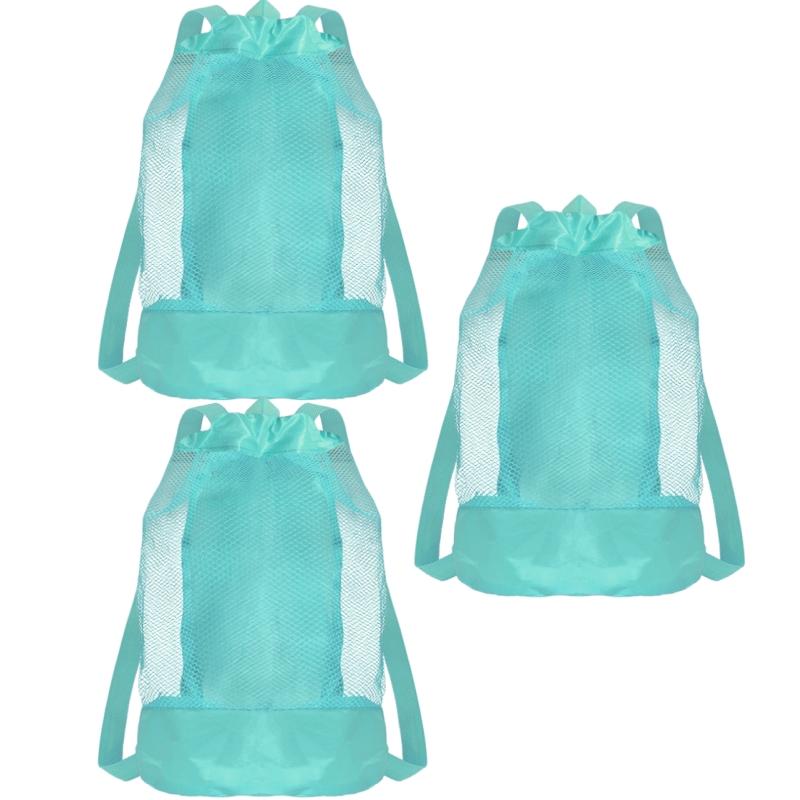 Mesh Drawstring Beach Toy Bag Sand Resistant Kids Backpack Portable Shell Collecting Pouch for Sandbox Seashell & Beach Travel