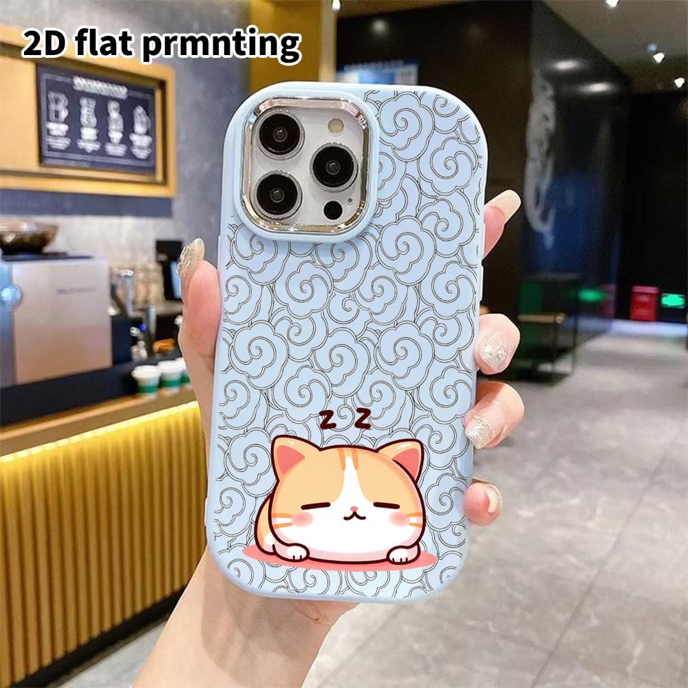 Phone Case: 2D flat design suitable for iPhone 18, 17, 16, 15, 14, 13 Pro protective case, couple style, sleeping orange and white cat, Christmas and