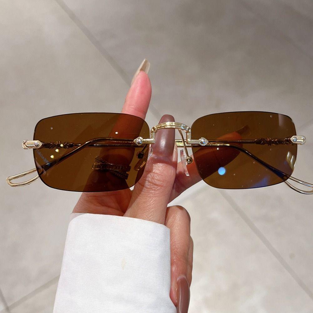 Rimless Metal Rectangle Sunglasses Men Women Fashion Vintage Shades Brand Design Trendy Ocean Lenses Sun Glasses Uv400 Eyewear
