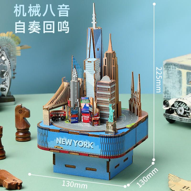 Wooden 3D Puzzle Music Box Model Kit - Xian Bell Tower Architecture Toy Kids Ages 4-6