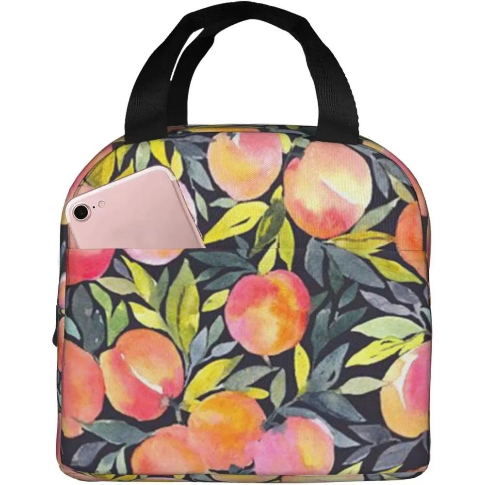 Peach Bright Orange Watercolor Cute Insulated Lunch Box Cooler Tote for Adults Work Office School Picnic Beach Reusable Lunchbox
