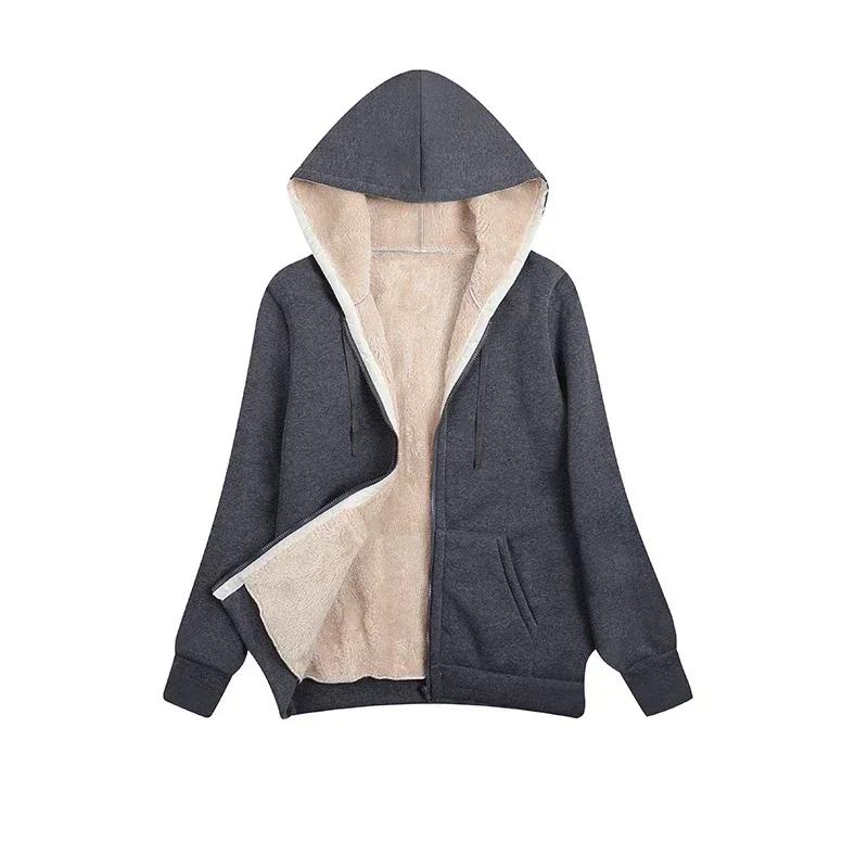 Women's Casual Zip Up Hoodie Sweatshirt Winter Warm Jacket Fleece Coat Drawstring Long Sleeve Solid Color Outerwear