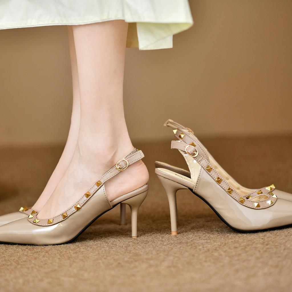 Rivet Pointed Thin Heel High Heels Women's New Summer Simple Temperament Bag Head Empty Word with Sandals