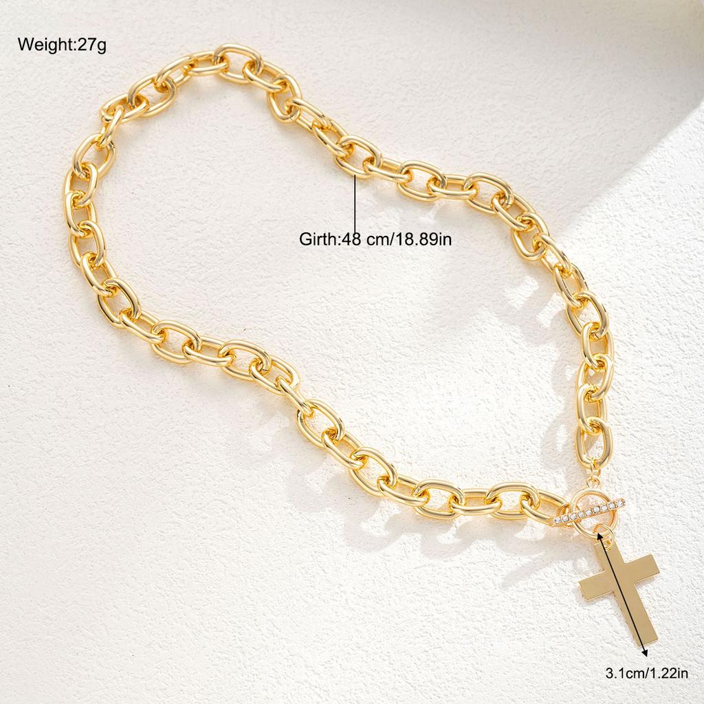 Fashion Cross Pendant Zircon OT Buckle Necklace for Women Vintage Exquisite Gold Color Minimalist Necklace Punk Jewelry Gift New