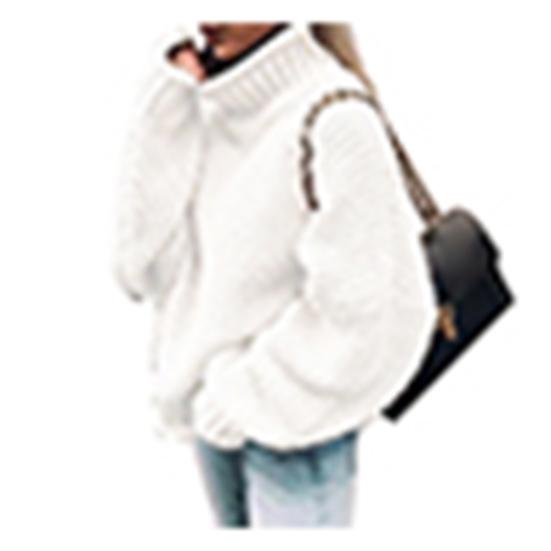 Women Solid Color Turtleneck Batwing Sleeve Knitted Sweater Loose Pullover Top