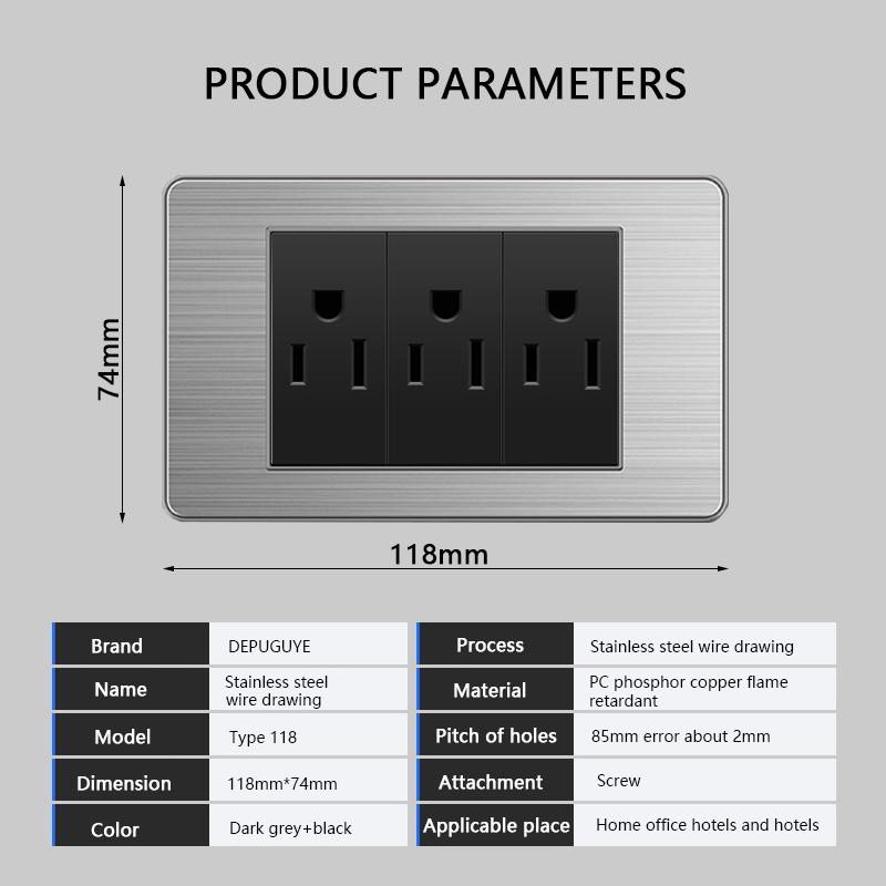 Настенная розетка американского стандарта USB C, с разъемом для быстрой зарядки TYPE-C, панель с выключателем света из нержавеющей стали американского мексиканского стандарта