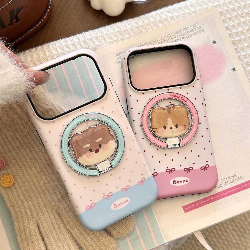 Cute cream polka dot case suitable for Apple 17 Pro Max, iPhone 16, small animal 13, magnetic stand 15