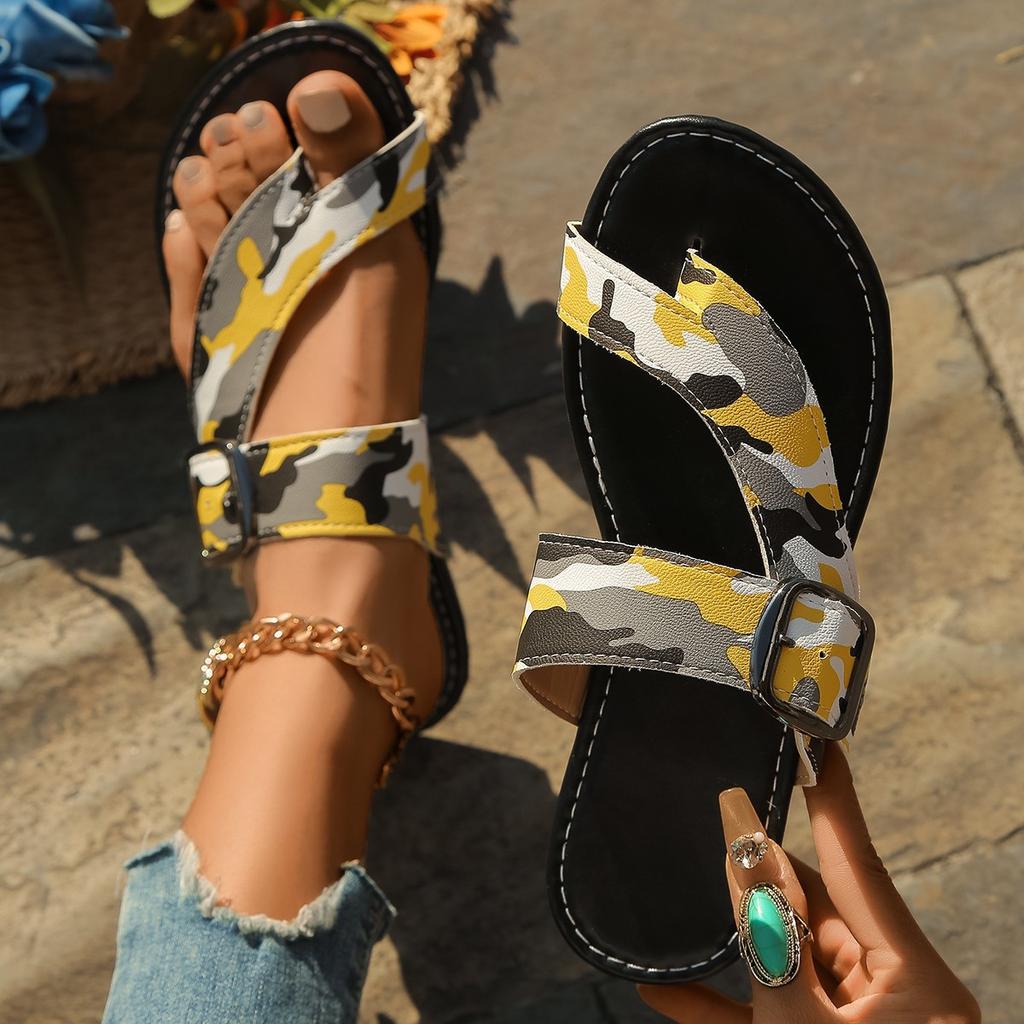 Summer Toe Cool Slippers Women's New Camouflage Fashion Flat Casual Outside Beach Women's Shoes