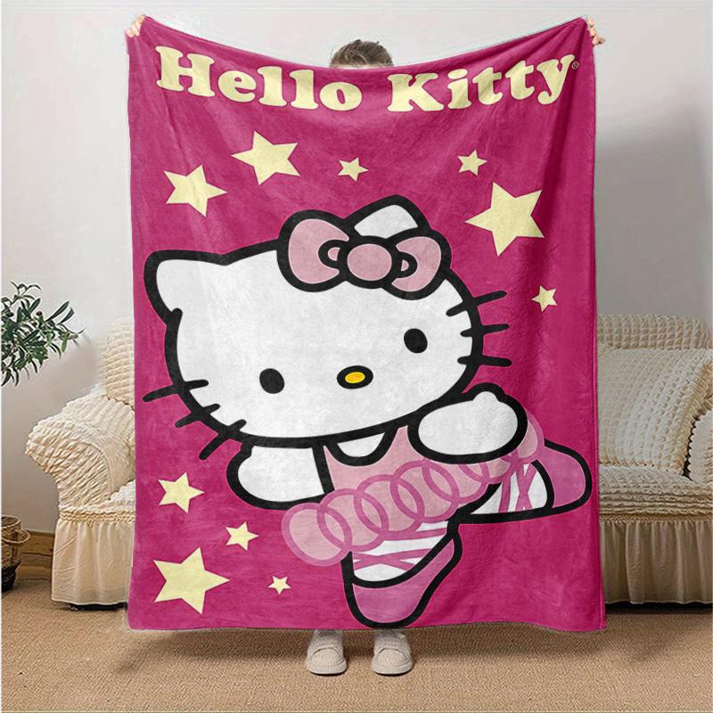 1pc Cute Hello Kitty Dancing Blanket, Soft and Cozy for All Seasons, Living Room, Travel, Camping, Car Blankets, Beach, Office Naps, Perfect Home Deco