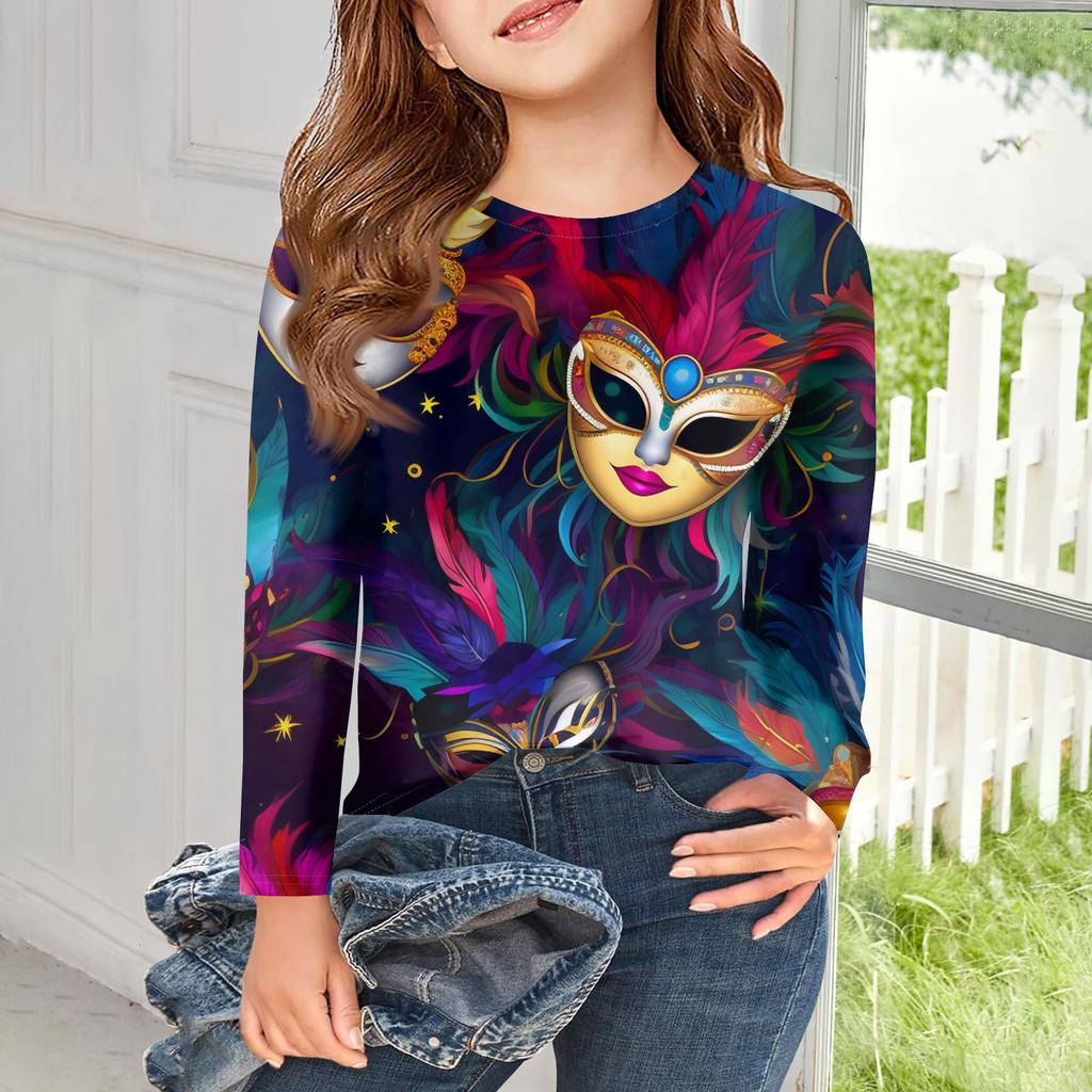 Футболки с длинным рукавом для девочек, детские осенние топы, с круглым вырезом, с принтом, базовые футболки