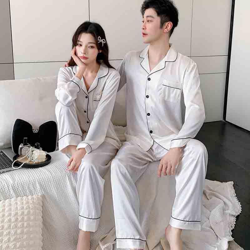 Pajamas women's suit spring and autumn long-sleeved new couple ice silk loungewear high-end light luxury sun and moon jacquard men's models