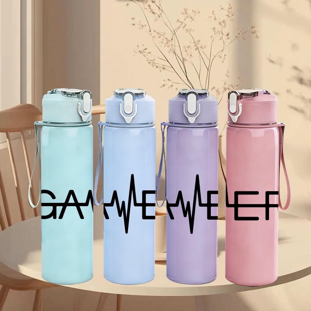 1PC Gamer Text Typography 750ml Color Plastic Sports Water Bottle Leakproof Flip Straw Lid Suitable for Sports Office Home Use