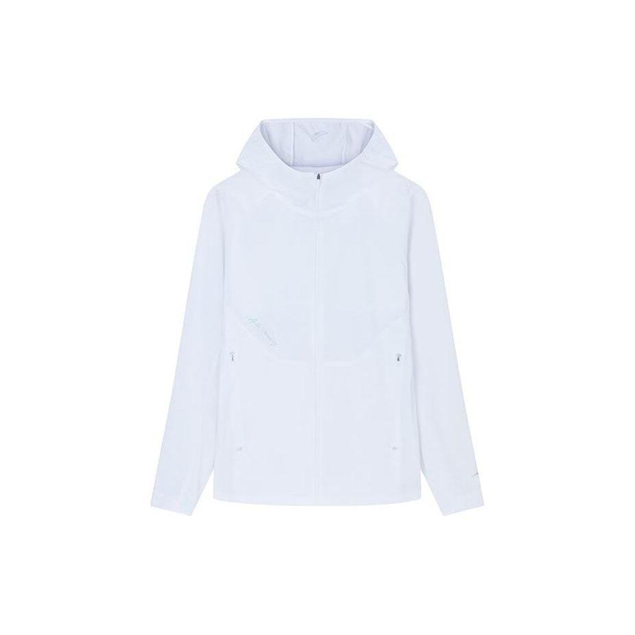 Anta Running Series Solid Color Logo Zip Long Sleeve Hooded Sun Protection Jacket Women Jackets Pure-White 162335606-1