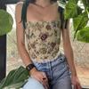 Floral Bustier Crop Top Corset With Straps Womens Camisole for Tank Tops Backless Bustier Lace Up Print Camisole Tops