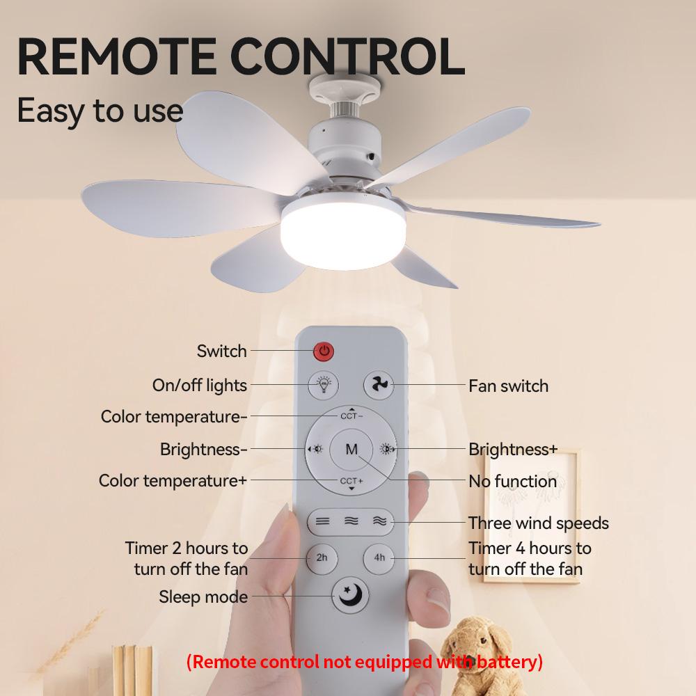 Modern Plastic LED Ceiling Fan Light E27 Screw Mount Remote Control 3 Color-Changing 3-Speed Dimmable Indoor Home Bedroom Living