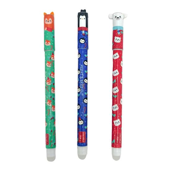 3Pcs Erasable Gel Pens 0.5mm Christmas Themed Pen Quick Drying Smooth Writing Pen for Office Stationary