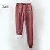 Women Black Grey Plus Size Sweatpants Winter Embroidery Casual Pants Fleece Lined Velvet Warm