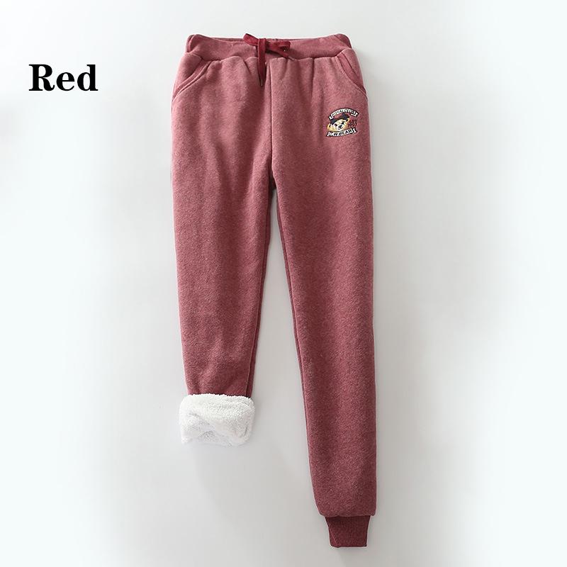 Women Black Grey Plus Size Sweatpants Winter Embroidery Casual Pants Fleece Lined Velvet Warm