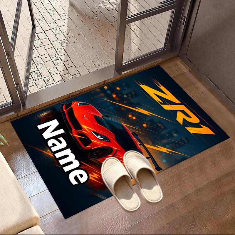 Custom Name Personalized Chevrolet Corvette Print Carpet, Versatile Home Decor Rug, for Playroom, Apartment, Balcony, Entryway, Hallway Gift