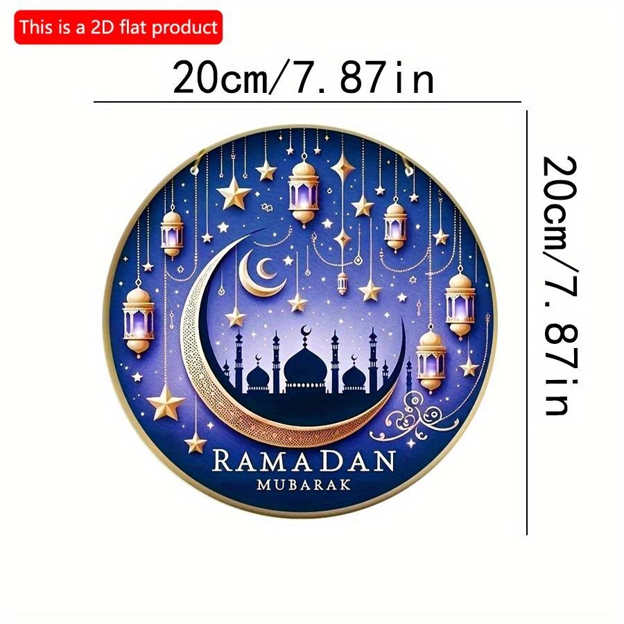2D Flat 20*20cm 1pc Happy Eid Golden Moon Stars Design High Quality Blue Window Pendant, Suitable For Ceiling Hanging Round Wooden Ornament, Terrific