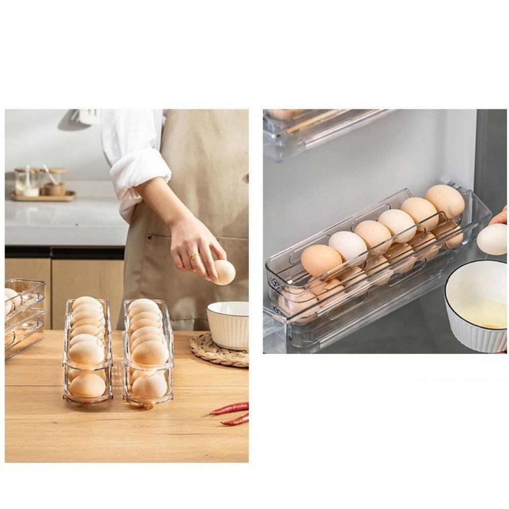 2PCS Stackable Automatic Slide Egg Storage Box Clear Egg Storage Box Refrigerator Side Door