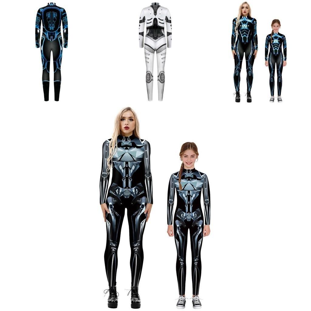 Stretchy Robot Armor Print Halloween Cosplay Jumpsuit Bodysuit Costume