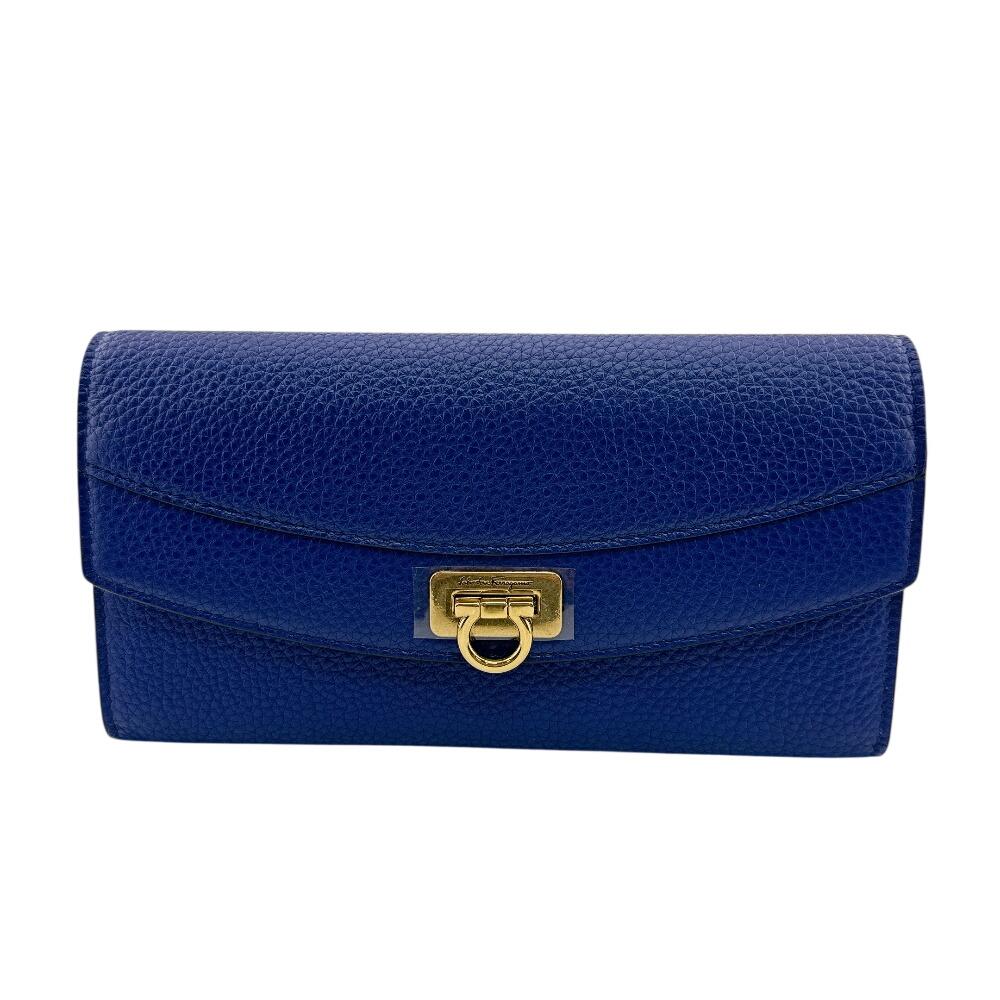 Salvatore Ferragamo 220023CALF GanciniMetal leather Purse Navy leather Used