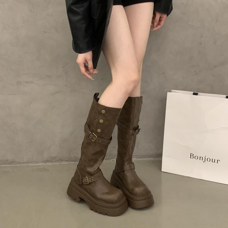 Thick-soled Heightening Maillard Brown Boots Women's 2025 New Autumn and Winter But Knee-thin Knight Boots Long Boots