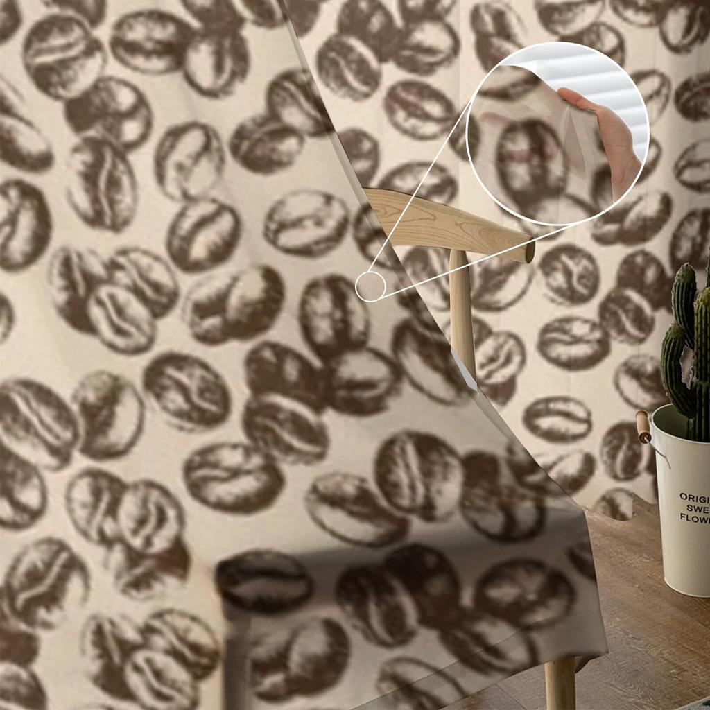 Sketch Vintage Coffee Beans Tulle Curtains For Living Room Sheer Curtain Bedroom Veil Organza Decorative Window Treatments