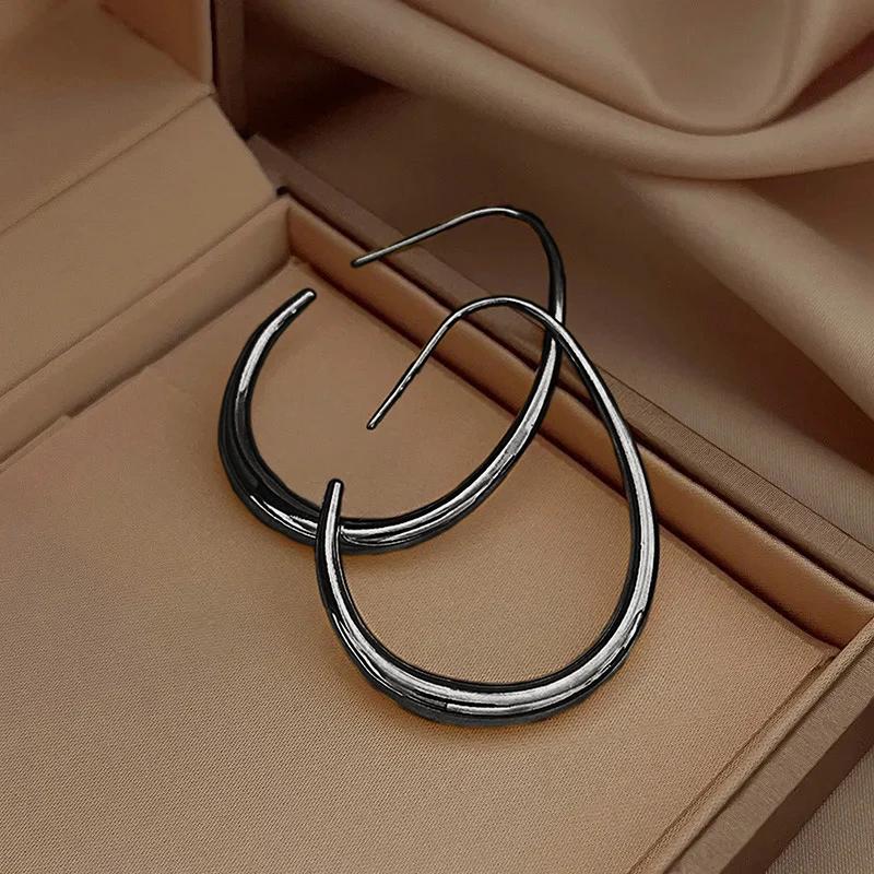 Huitan Waterdrop Shaped Big Hoop Earrings for Women Minimalist Metal Earrings Daily Wear Temperament Statement Jewelry Drop Ship