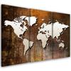 Three Piece Picture Canvas Print World Map Vintage Brown