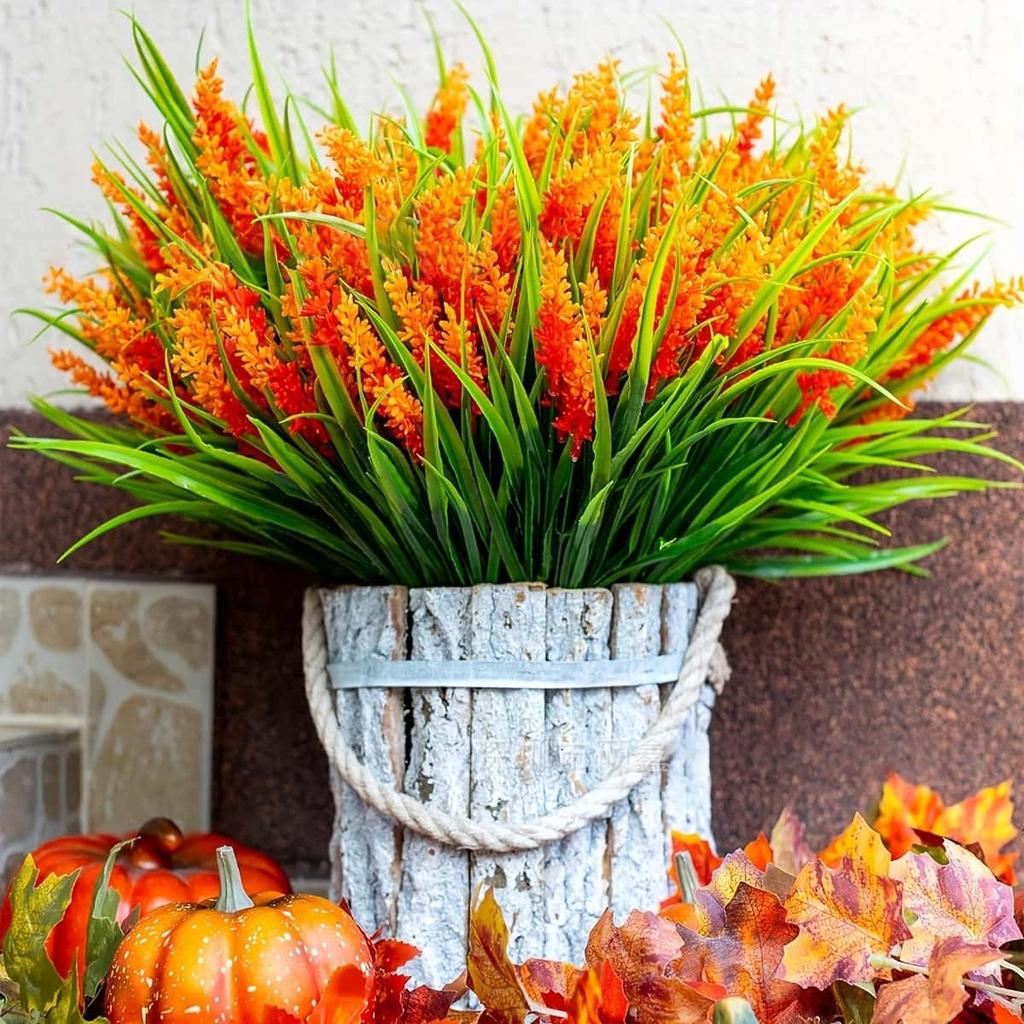 12 пучков искусственной лаванды и обезьяньей травы - Устойчивые к УФ-излучению пластиковые зеленые кустарники для наружного домашнего садового декора