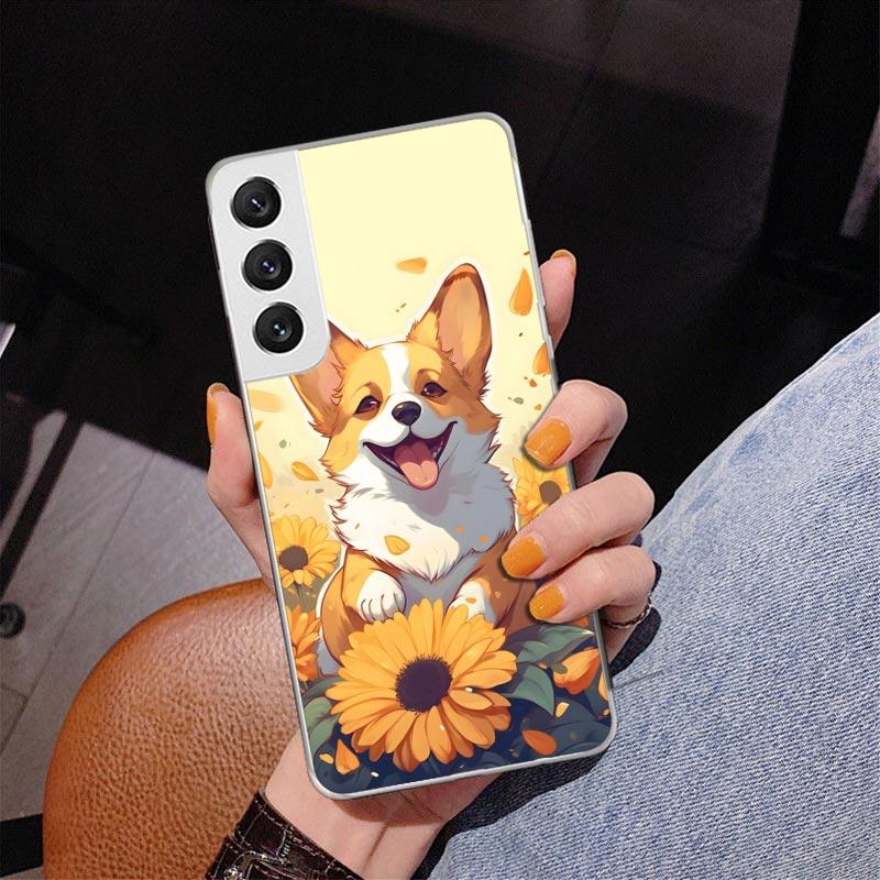 Cartoon Corgi Cute Dog Phone Case For Samsung Galaxy S24 S25 Edge S26 Ultra S23 S22 S21 Plus S20 FE + Personalized Print Cover G