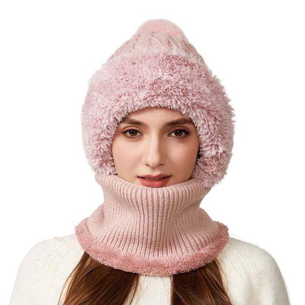 Windproof 2in1 Scarf Hat Plush Balaclavas Hat Fashion Winter Cap Mask Set Riding