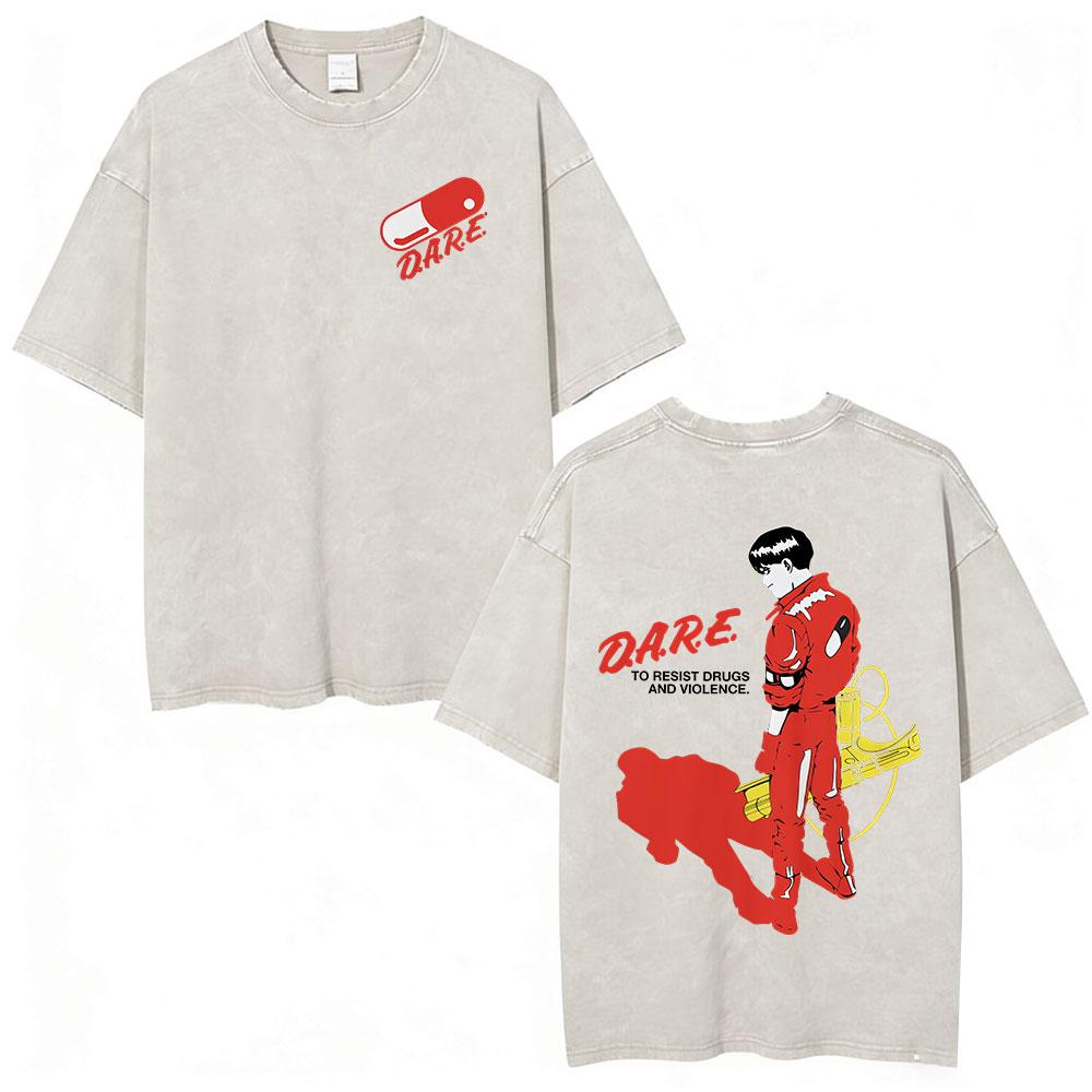 Anime Akira Vintage Washed T Shirts 90s Japanese Manga Shotaro Kaneda Tshirt Men Women Clothing Oversized Tshirts Streetwear