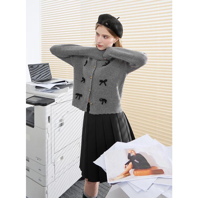 Sancai 2025 Autumn Miu-style Bow-Knot Round Neck Knit Cardigan