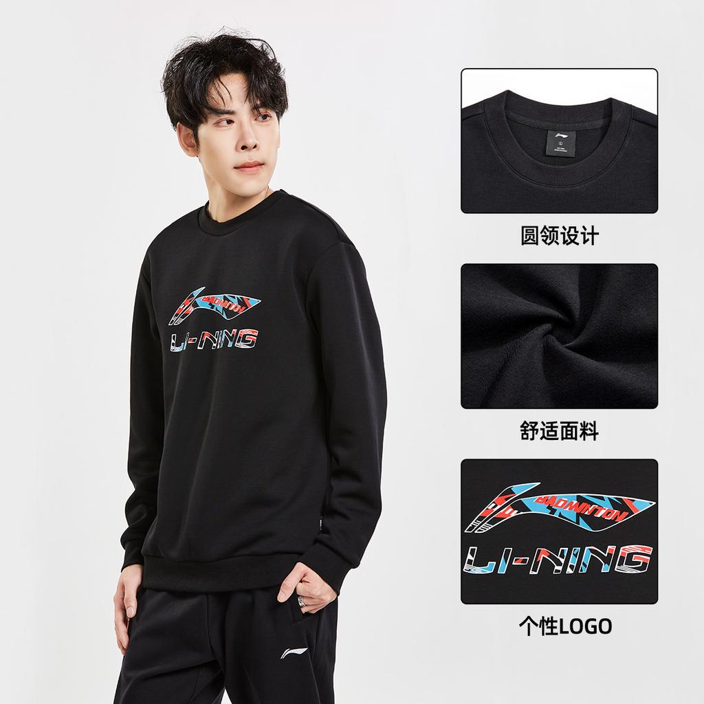 Men's Li-Ning Sweatshirts Men's Black Crew Neck Moderate Regular