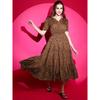 Women's Fit and Flare Printed Crepe Kurta Party Wear Top Tunic Brown Maxi Dress VF-509