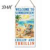 Porch Hanging Sign Summer Wooden Sign, Welcome Front Door Decor with Decorative Rope, Colorful Hanger for Seasonal Farmhouse Beach House Wall Art