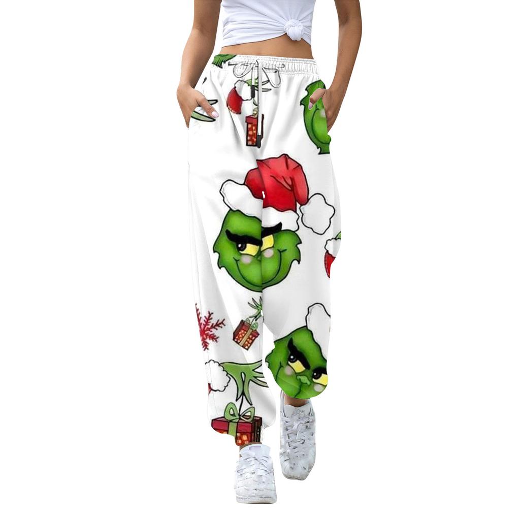 Женские повседневные модные рождественские принтованные повседневные спортивные брюки с эластичной талией и завязками на шнурке