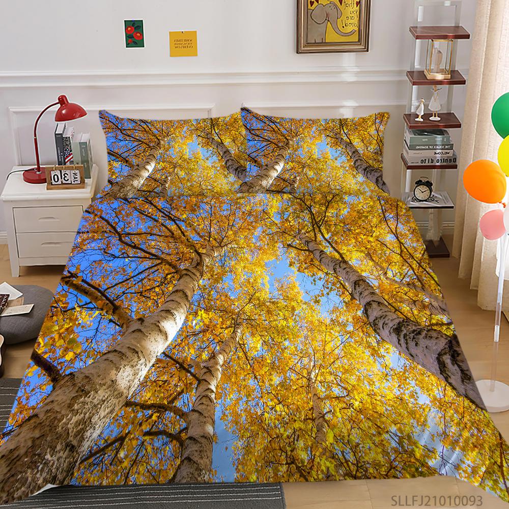 3D Forest Pattern Deluxe Home Bedding Set Full Size Quilt Cover and Pillowcase Landscape Print Washable and Comfortable Bedroom Bedding