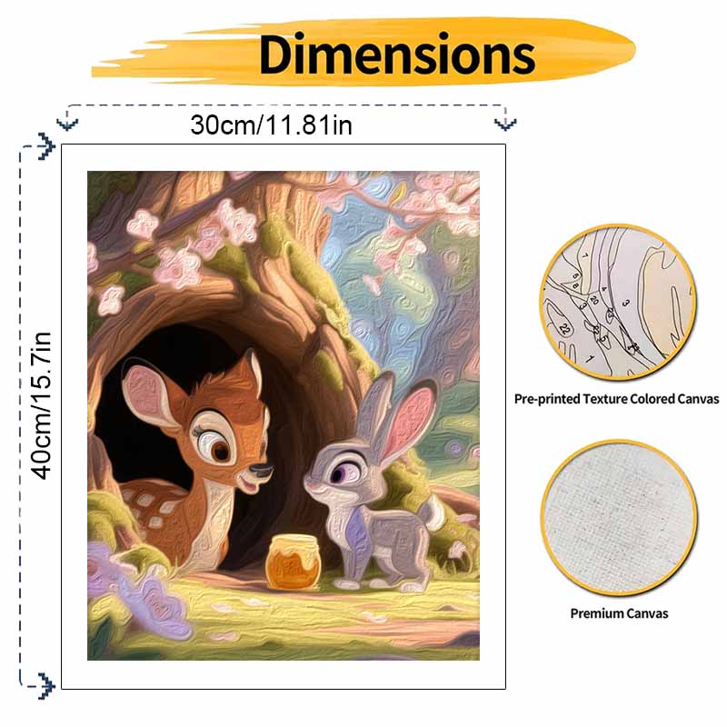 Disney digital oil painting art painting forest deer and rabbit handmade diy home decorations