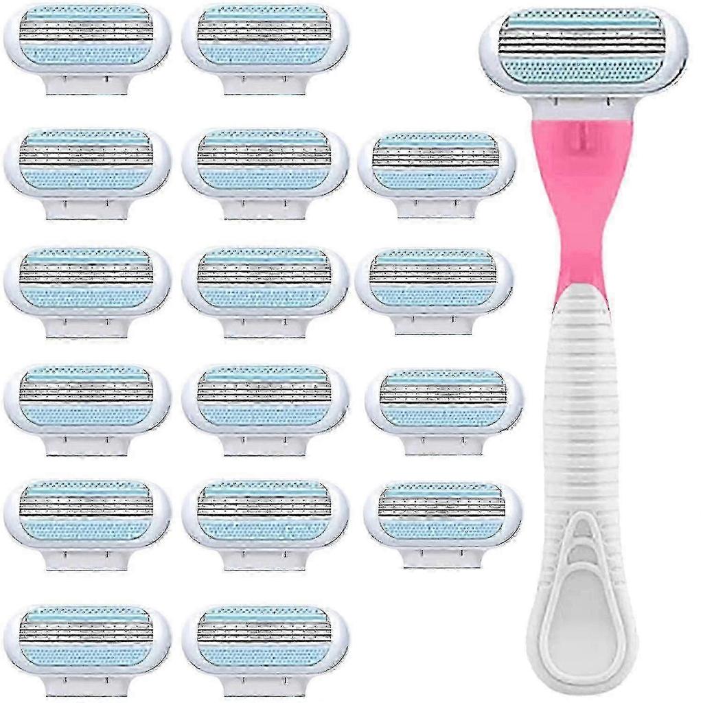 Women's Razor Blades Refills - 16 Pink Handle Comfortable Smooth Shave
